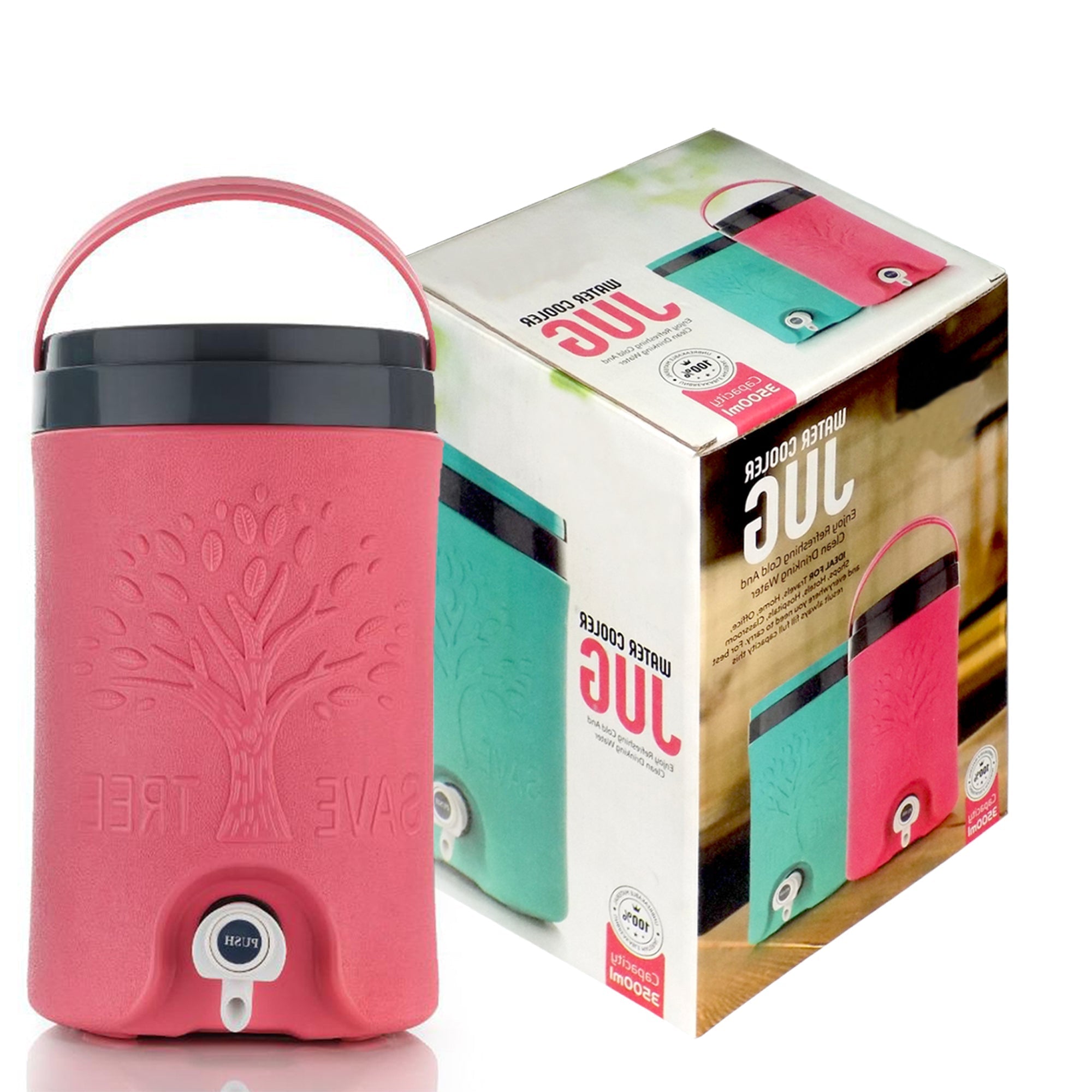 Large 3.5 LTR plastic water jug in vibrant colors for home use. Large 3.5 LTR plastic water jug in vibrant colors for home use.